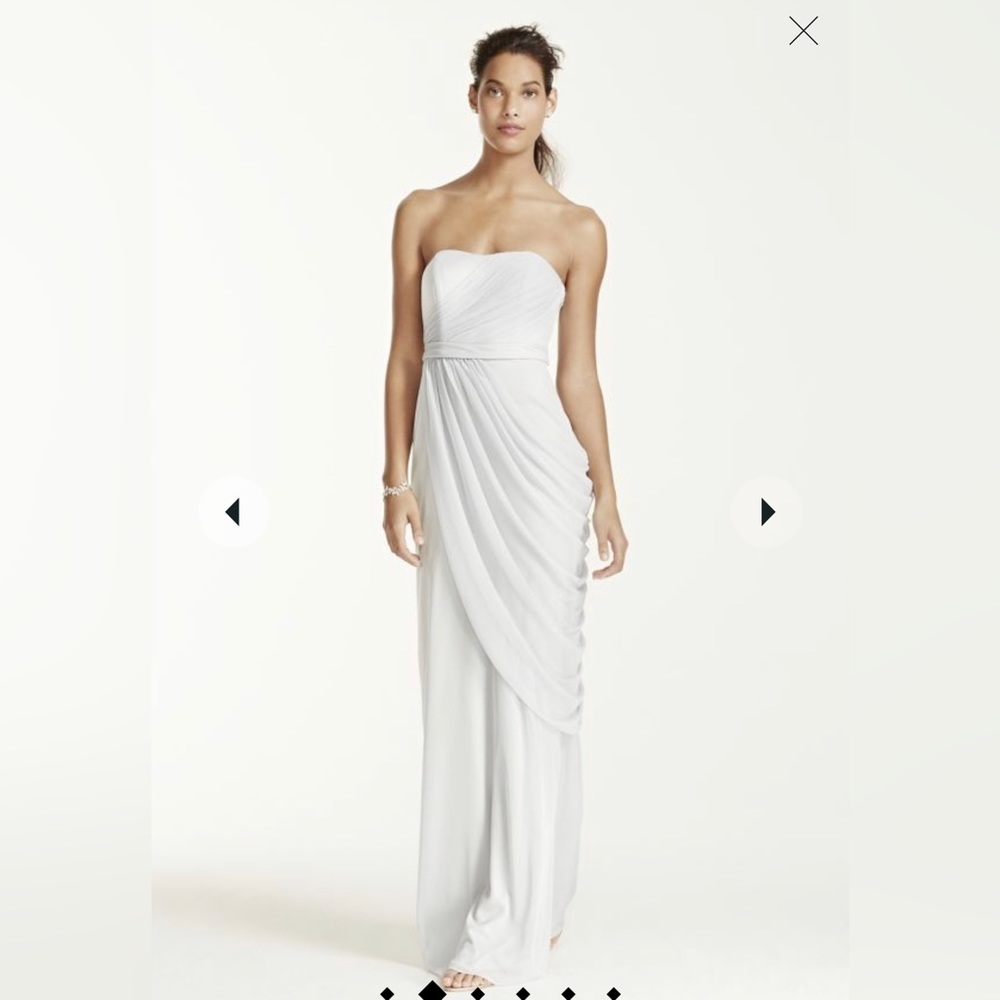 David’s bridal long purple strapless mesh dress with side draping,size 6